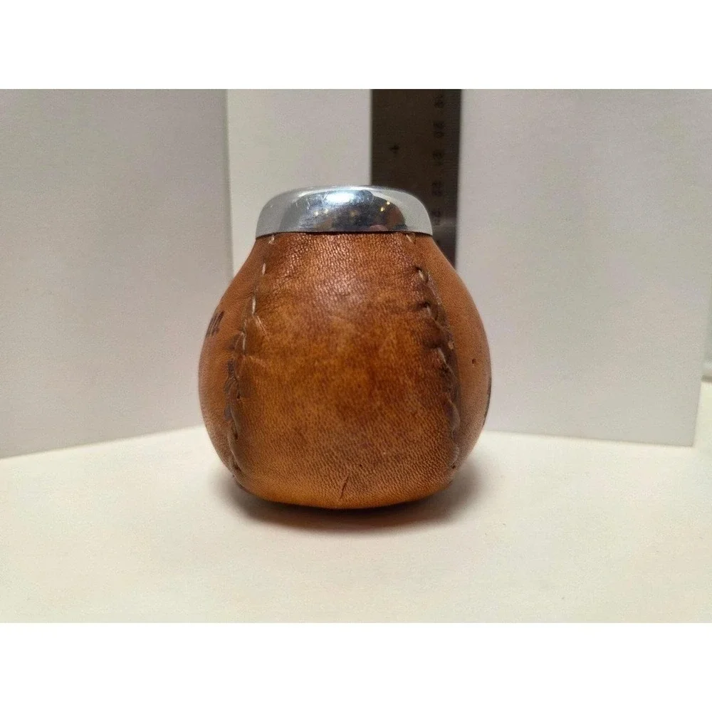 Vintage leather-wrapped mate gourd Argentina pencil‎ cup souvenir flower vase